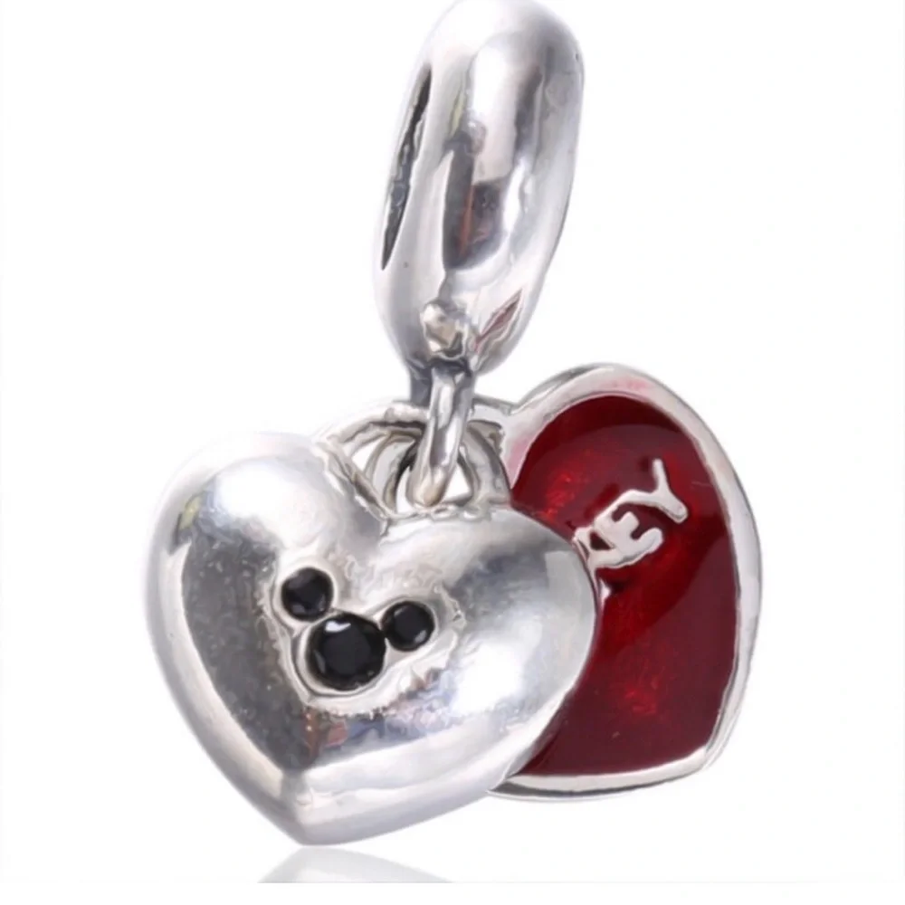 Retired Pandora Minnie & Mickey Double heart dangle charm - Picture 2 of 3